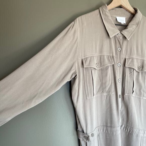 SUNDAYS SENNA ROMPER IN BRINDLE Size Large Taupe Grey Long Sleeve Utility Chic - Picture 7 of 16